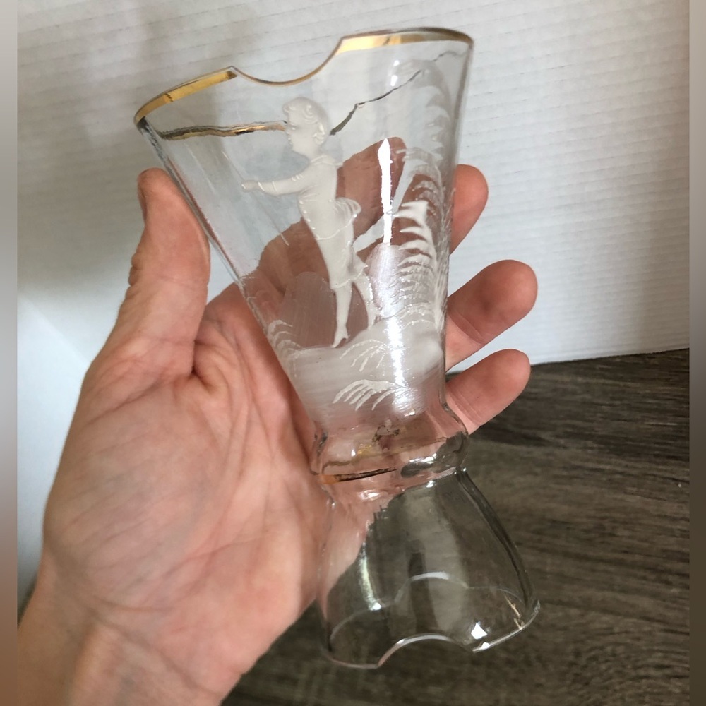 Rare Antique Bohemia Mary Gregory Style Glass Posy Holder